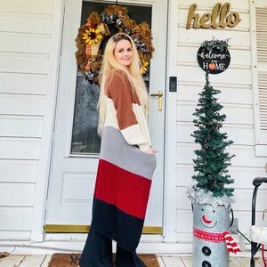 Promesa Color Block Pocketed Long Cardigan - 🎁GIFT WITH EVERY PURCHASE